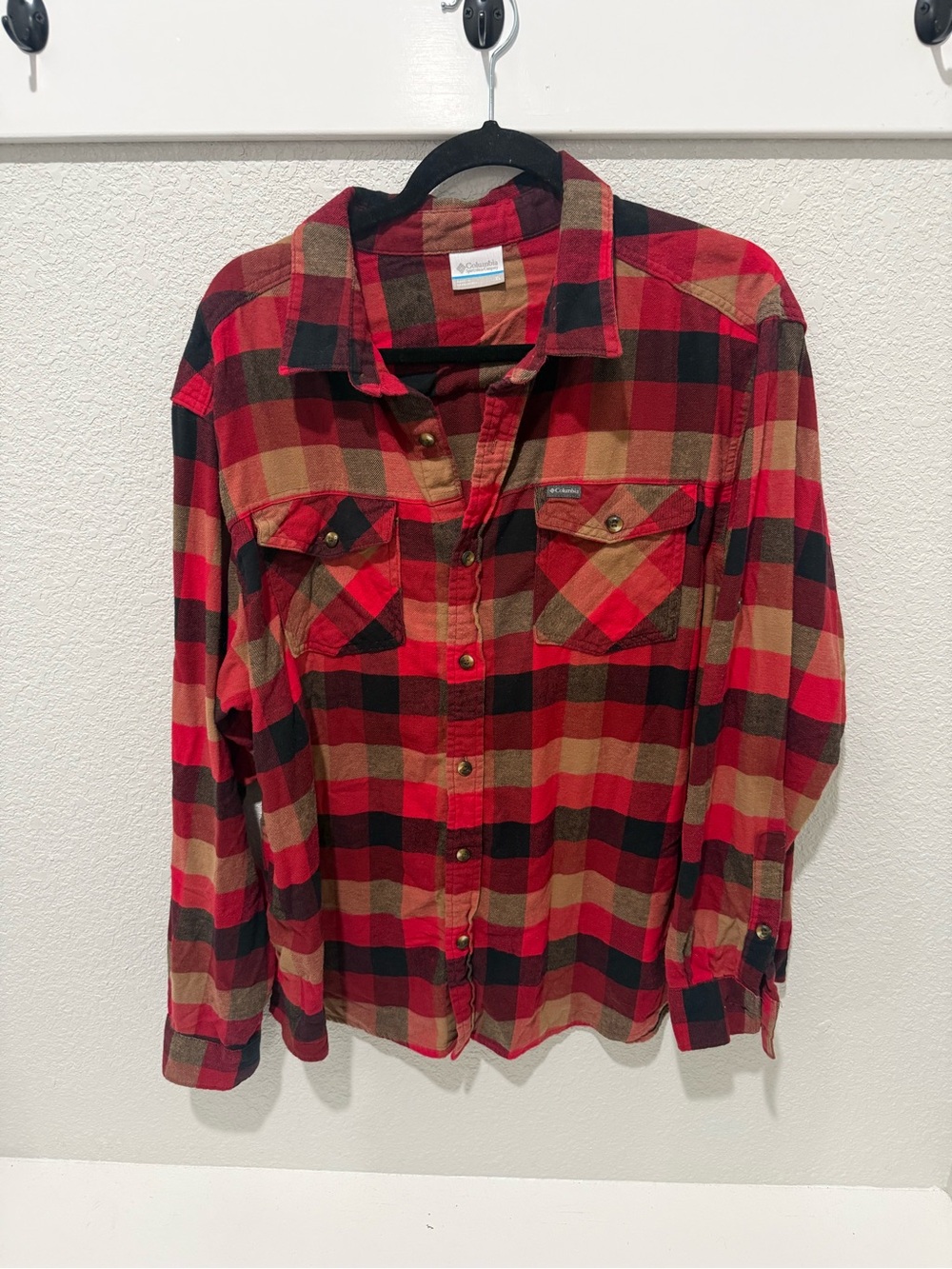 Columbia Red and Brown Plaid Button-Down Shirt